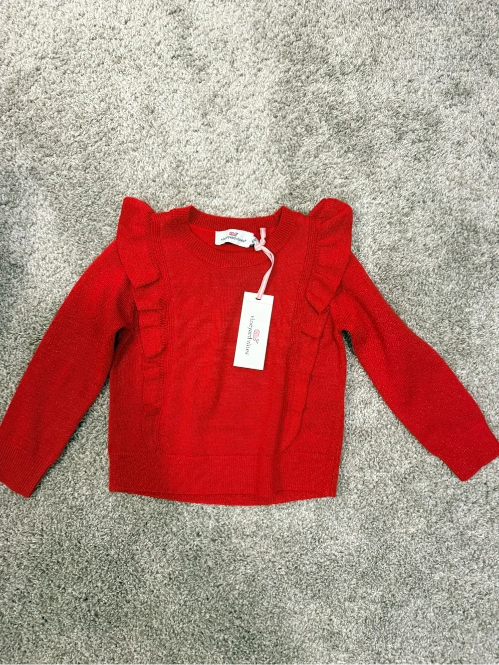 Vineyard Vines Bright Red Ruffle-Trim Knit Sweater - Kids